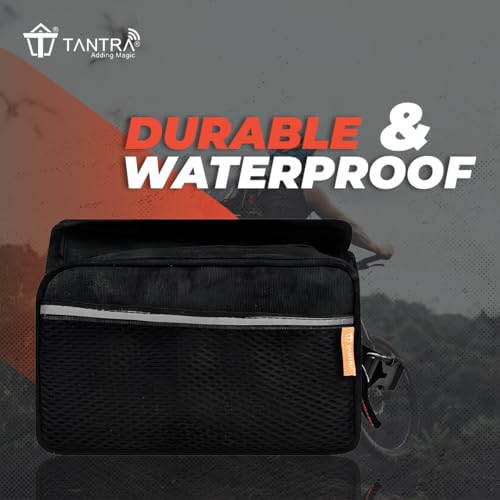 Image of TANTRA Polyester Bicycle Double Sided Handlebar Front Frame /Tube Bag with Waterproof Touch Screen Bicycle Pouch Mobile Phone Holder Black