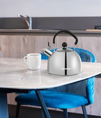 Tea Kettle for Stove Top - Stainless steel Teapot,2 Quart Camping Kettle, Efficient Heating, Audible Whistle, Safe Handle - Hot Water kettle & Tea Pot Stovetop