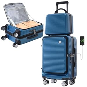 Merax 20 Inch Carry On Luggage with Wheels Hard Shell Suitcase Sets Top Opening USB Rechargeable Tsa Luggage Suitcases for Travel Woman Men.(Peacock blue)