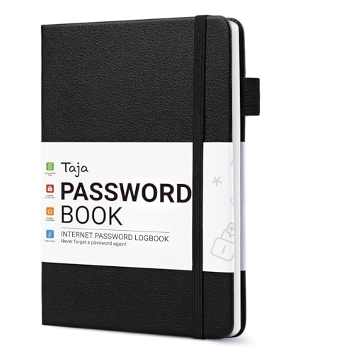 Taja Password Keeper Book with Alphabetical Tabs, Small Password Books for Seniors, Password Notebook for Internet Website Address Log in Detail, Password Logbook to Help You Stay Organized - Black