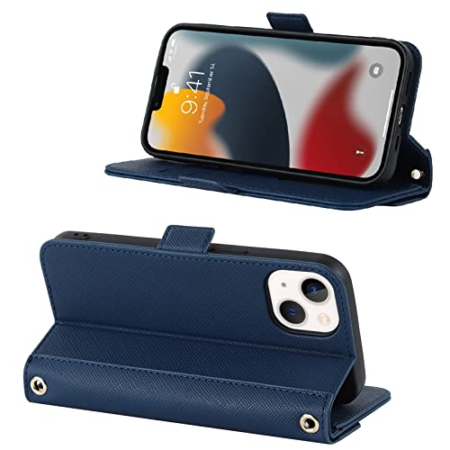 Jaorty Crossbody Wallet for iPhone 14/13 Case with Adjustable Lanyard Strap Credit Card Holder 6.1",PU Leather Handbag Purse Kickstand Make Up Mirror Cover Case for Men Women Girl,Blue by Jaorty - Used condition - Image 6
