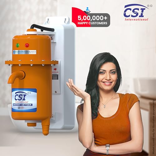 Image of CSI INTERNATIONAL Instant Water Geyser 1 L Portable water heater, Made of First Class ABS Plastic, Auto Cut Off Feature with 1 Year Warranty, For Home, Office, Restaurant etc (With MCB, Orange)
