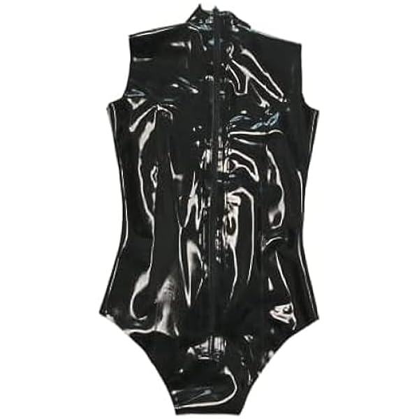 IDOBLO Sexiga kvinnor transparent svart latex baddräkt 3D gummi kroppsdräkter med dragkedja bak