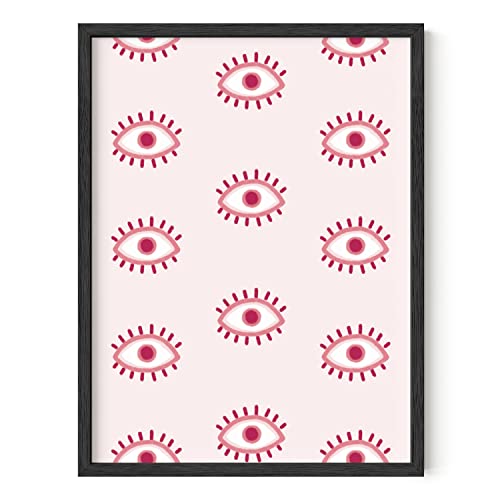 HAUS AND HUES Eye Wall Decor Pink Evil Eyes - Evil Eye Decor, Eye Art Decor, Evil Eye Wall Decor Pink Posters for Room Aesthetic (Black Frame, 12x16)