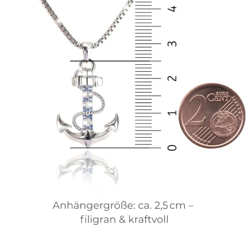 PAVEL´S Halskette ANKER aus reinem 925 Silber mit blau & weißen Zirkonia inkl. hochwertigen Schmuckbox mit Glanzbeutel und Echtheits-Zertifikat - 4