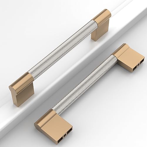 Coinkoly 10 Pack 3-3/4"(96mm) Brushed Satin Nickel and Champagne Bronze Cabinet Pulls Kitchen Cabinet Handles Knurled Cabinet Hardware Drawer Pulls for Cupboard by Coinkoly - Used condition - US$34.03
