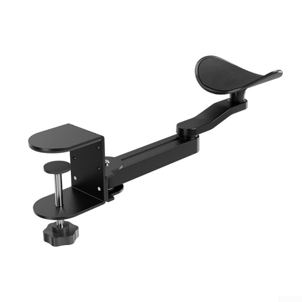 Adjustable Elbow Support Bracket for Desk – Aluminum Alloy Clamp Mount Desktop Bracket, Ergonomic 3-Level Height Adjustment, No-Drill Installation with Silicone Protection,(Black)