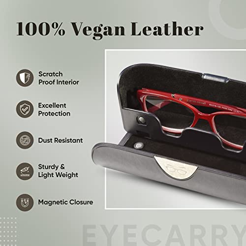 Eyecarry Charcoal Gray Eyeglasses Case, Soft Vegan Leather Glasses Holder, Patented Open Face Design For Easy One-Handed Access, Hard Shell Case For Men Or Women Sunglasses, Reading Glasses & More #TOP2
