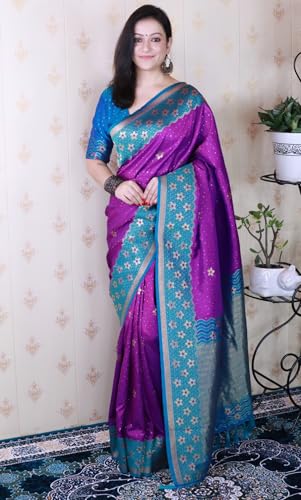 Image of SGF11 Women's Kanjivaram Pure Handloom Soft Silk Saree With Blouse Piece
