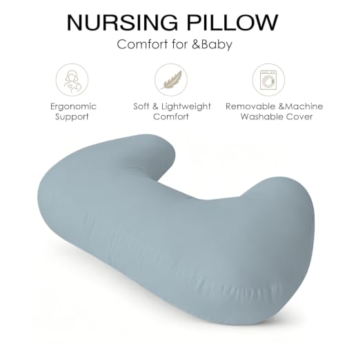 Image of Plushii U-Shaped Nursing Pillow with Washable Cover,Blue | Ergonomic U-shaped breastfeeding support pillow for mom and baby, featuring a soft, breathable and washable cover