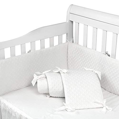 Mamibaby Baby Crib Bumper Pads for Standard Cribs Machine Washable Padded Crib Liner with Breathable 100% Soft Bubble Velvet Covered, 4 Dimension Protection of Cushion for Cuna 4 Pcs/White