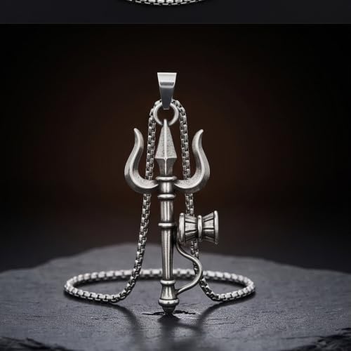 Image of THE MEN THING - Sanatan Divine Symbols Oxidised Pendant Necklace with 24inch Round Box Chain for Men & Boys