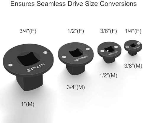4Pcs Low Profile Impact Socket Adapter Set, Impact Grade Convertor, Low Profile Socket Adapter 1inx3/4in, 3/4inx1/2in, 1/2inx3/8in, 3/8inx1/4in