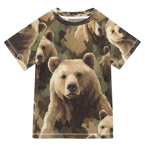 Boys Short Sleeve T-Shirts Bears Animal Real Rashguard Kids Swim Shirts Sun UPF 50+