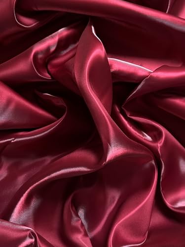 Luxurious Liquid Bridal Satin Fabric – 58/60 Inches - Ultra-Glossy Mirror Shine - 97% Polyester & 3% Spandex - Medium Weight - Ideal for Elegant Dresses, Blouses, Formalwear and Home Decor (Burgundy)