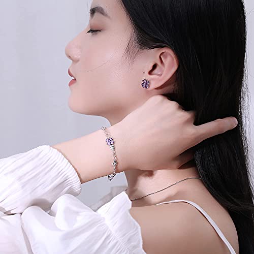Image of JIANGXIN Lucky Four leaf clover 925 Sterling Silver Birthstone Chain Link Bracelet for Women Gemstone Jewelry Shamrock Birthday Gift 16+4cm