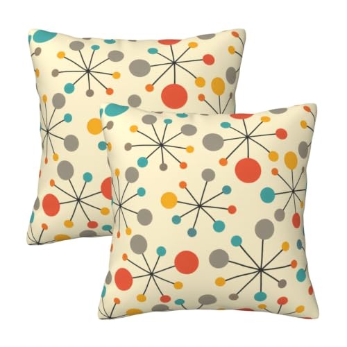 famliihw Retro Mid Century Throw Pillow Covers Soft Square Cushion Pillowcase Set of 2 for Sofa Couch Home Decor 18 X 18 in