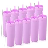 Volhoply 20oz Plastic Skinny Tumblers Bulk 10 Pack,Double Wall Tumbler with Lid and Straw,BPA Free Matte Acrylic Ice Coffee Cups With Straw,Reusable Travel Cute Mug for Party,DIY Gift(Purple,10 Set)