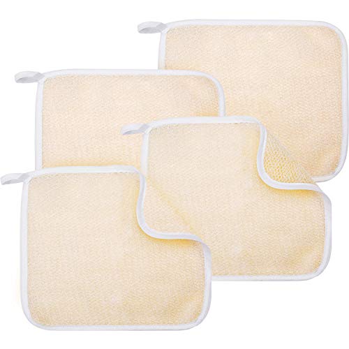 Exfoliating Face and Body Wash Cloths Towel Soft Weave Bath Cloth Exfoliating Scrub Cloth Massage Bath Cloth for Women and Man (4 Pack, Mixed Styles)