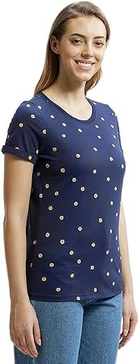 Jockey A144 Women's Super Combed Cotton Printed Fabric Relaxed Fit Short Sleeve T-Shirt (Prints May Vary)
