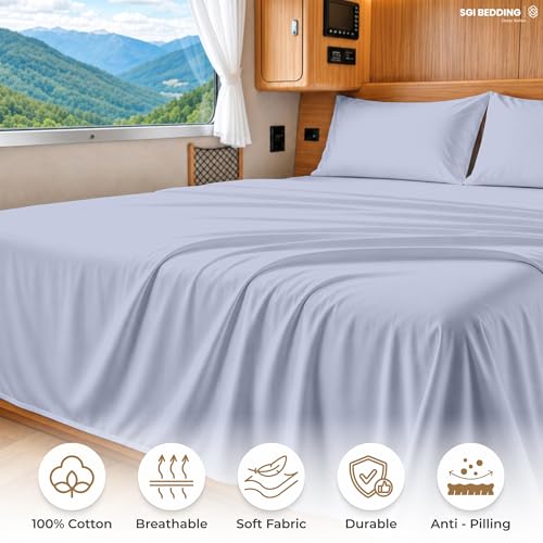 Image of SGI bedding 100% Egyptian Cotton Sheets RV King Size - 600 Thread Count Sheets Set, Soft, Cooling, 15 inch Deep Pocket, Luxury Hotel Bedding, Breathable, Durable - Cornflower Blue