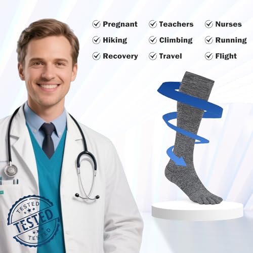 Image of Knee High Compression Socks Coolmax Toe Socks Moisture Wicking Graduated Support for Running,Travel,Flight