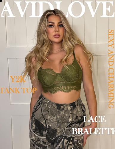 Image of Avidlove Lace Bralettes for Women Y2k Strap Bustier Cami Top V Neck Camisole Lingerie