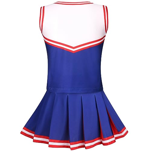 GRAJTCIN Girls Cheerleader Costume Kids Cheer Uniform Cheerleading Outfit Halloween Fancy Dress for 8-10 Years (140, Blue)