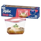 Ziploc Half Gallon Marinade Food Storage Bags for Meal Prep, Easy Open and Close, 24 Count