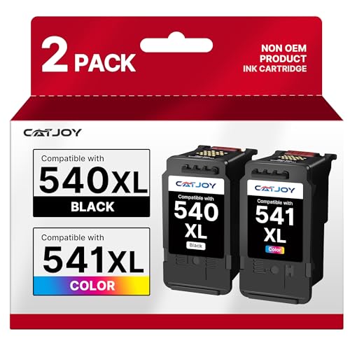 CATJOY 540XL 541XL Replacement for Canon 540 and 541 Ink Cartridges 540XL Ink Cartridges 541XL for Canon TS5150 MG3600 MG3650S TS5151 MG3650 MG4250 MX475 Printer(1 Black 1 Tri-Colour)