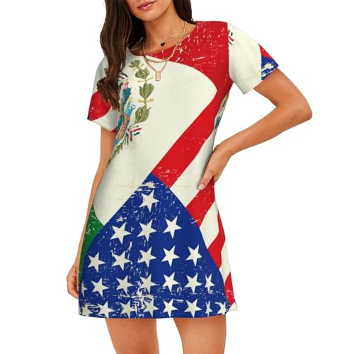 Chemise de nuit manches courtes imprimé drapeaux pour soirées cocooning