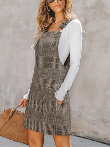 Image of CUPSHE Women Corduroy Fall Dresses Front Bib Pocket Square Neck Wide Strap Casual Overall Mini Dress