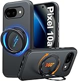 Oterkin Funda magnética con soporte giratorio de 360° para Google Pixel 10a, apto para MagSafe, protección de grado militar, anillo magnético giratorio de 360°, translúcido mate, antideslizante, funda