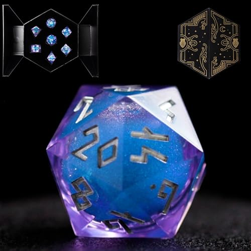 HEIMDALLR Liquid Core Dice Set with First Ever LED Display Case - 7-PC Hand-Painted Sharp Edge DND Dice Set with Gift Dice Box - Resin Dungeons and Dragons Dice Set (D&D Dice Set) (Starshimmer)