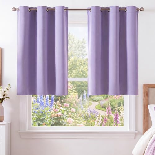 Image of NICETOWN Lavender Purple Room Darkening Curtains 36 Inches Long 2 Panels for Girls Room, Bedroom, Nursery Thermal Insulated Blackout Drapes Solid Grommet Noise Reducing Window Curtains, W40
