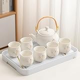YoeEoay Chinesische Kung-Fu-Tee-Set Teeservice Porzellan 600ML Teekanne Keramik Weiß Und 140ML Cay Gläser*6 Mit Tea Tray Für Das Büro Teezubereitung Geschenke Für Teeliebhaber Frauen(C)