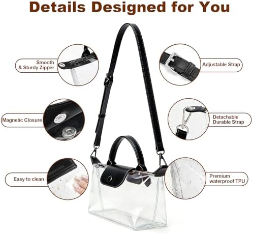 Elojieza Clear Bag for Stadium Events, Small Crossbody Purse Shoulder Bag for Concerts, Sports Events World Cup 2026, Durable Waterproof, Black — view 3