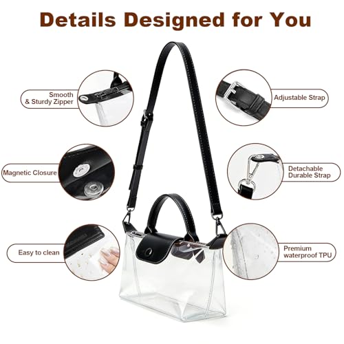 Elojieza Clear Bag for Stadium Events, Small Crossbody Purse Shoulder Bag for Concerts, Sports Events World Cup 2026, Durable Waterproof, Black by Elojieza - Used condition - Image 4