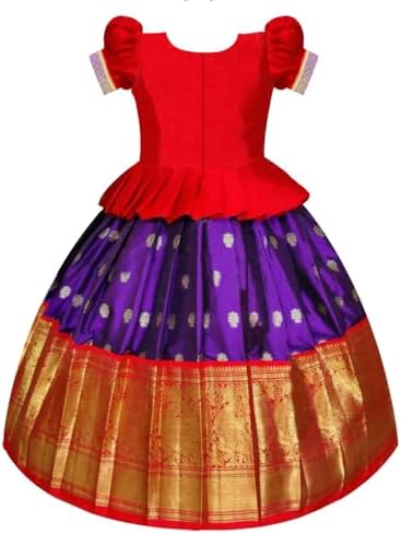 White Button New south Indian traditional pattu pavadai Jecquard Lehenga choli for girls dress