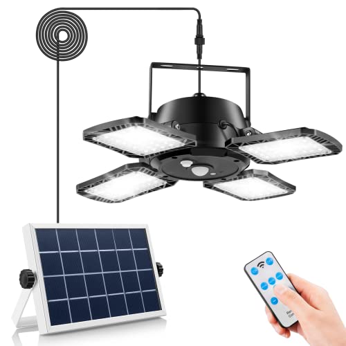 Solar Pendant Lights Outdoor Indoor,Solar Powered Motion Sensor Shed Light With 4 Lighting Mode & Dimmable Remote Control,6000K Ip65 Waterproof Solar Shed Lights Motion Sensor For Yard Garage #TOP2