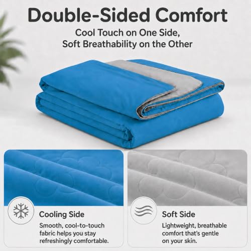 LaffyLo Cooling Blanket for Hot Sleepers, Lightweight Summer Quilt with Breathable Reversible Fabric for Bed, Couch, Dorm and Travel, Machine Washable, Twin Size 60"x80", Ice Blue & Light Grey - image 2