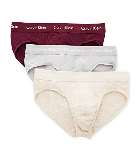 Calvin Klein Underwear Men's 3 Pack Hip Briefs (Jet Gray/Oatmeal Heather/Raisin Torte, X-Large)