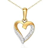 Naava Women's 9 ct Yellow Gold Diamond Heart Pendant and Chain Necklace of 46 cm