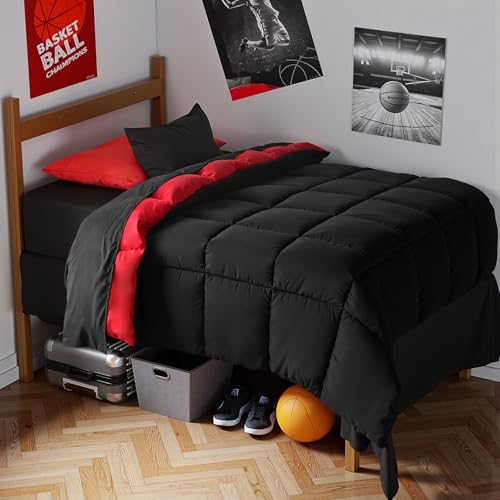 Anluoer Twin XL Comforter Set, 5 Pieces Black Bed in a Bag, All Season Bedding Sets with 1 Comforter(68"*88"), 1 Pillow Sham, 1 Pillowcase, 1 Flat Sheet, 1 Fitted