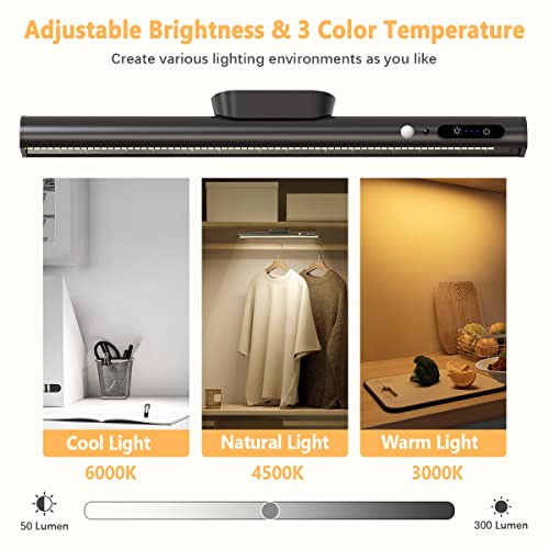 Image of Battery Powered Operated Wall Strip Light with Motion Sensor | LED Light Bar, Rechargeable Magnetic Under Cabinet Lighting Wireless with Remote Control for Desk Mirror Closet Black