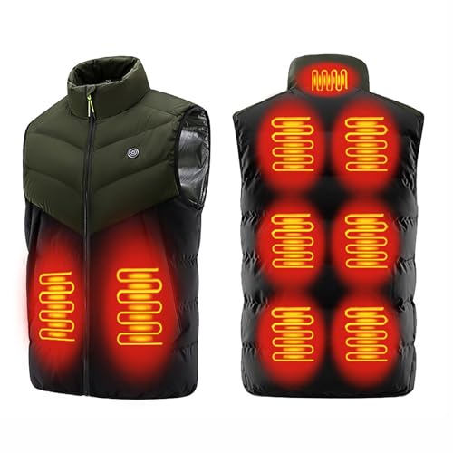 LIUHD Electric Heating Jackets, 9 Zone Softshell Sleeveless Sports Jacket Breathable Windproof Warming Heated Vest,Green,2XL(Bust:112CM)