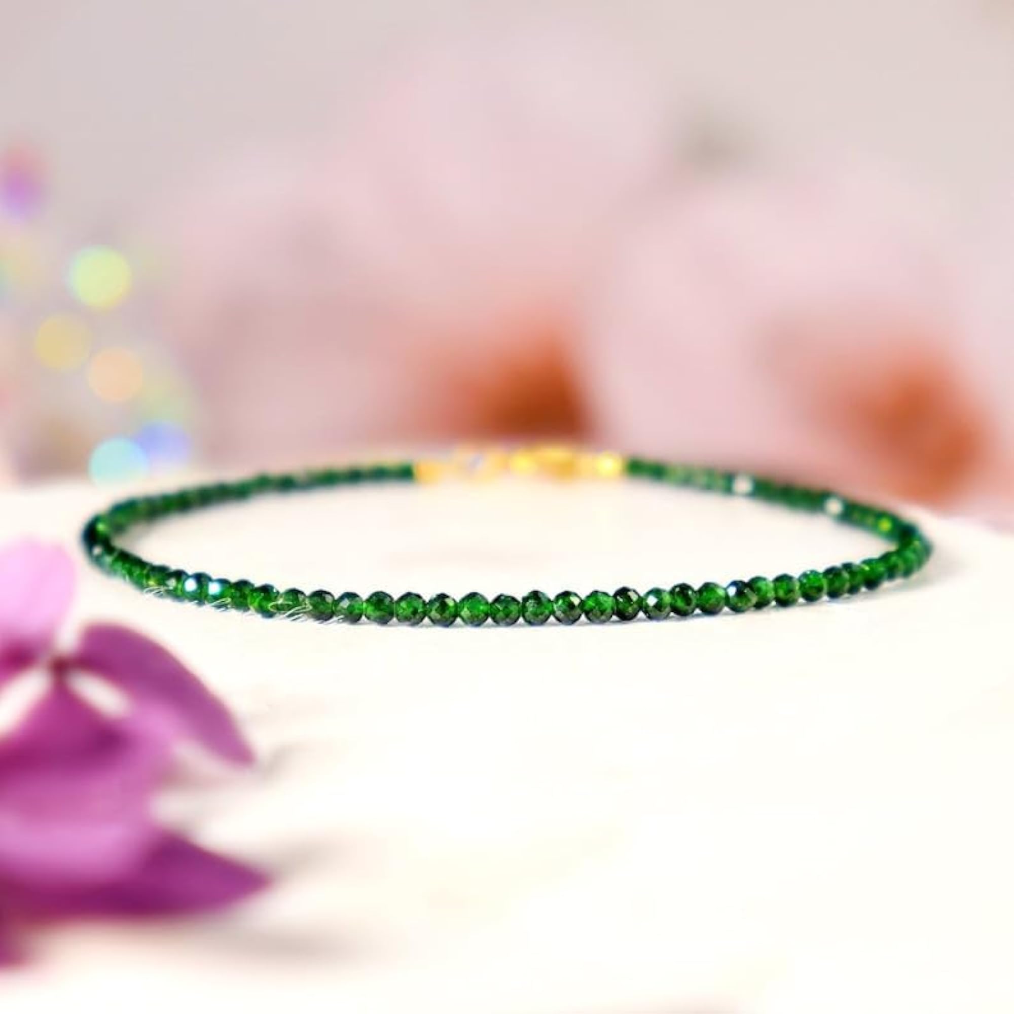 Green Goldstone 2mm Round Bead Bracelet with Adjustable Gold Plated Clasp