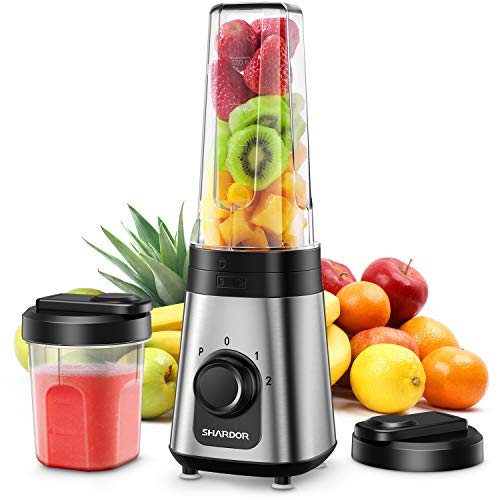 Blender, SHARDOR Personal Blender for Shakes and Smoothies Juice Blender with 3 Adjustable Speeds, Smoothie Blender with 20Oz & 10Oz Blender Bottles for Ice, Smoothie, Milkshake, 300W, Silver