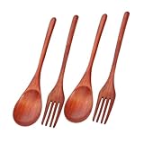 Toyvian 4 Stück Japanisches Holzbesteck Set mit Löffel Gabel Handgefertigte Leichte Essbestecke aus Holz Wiederverwendbar Stilvolles Minimalistisches Design für Dinner Outdoor Camping