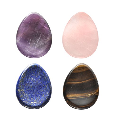 CrystalTears 4 PCS Thumb Worry Stone-Amethyst Rose Quartz Lapis Lazuli Tiger's Eye Healing Crystal Pocket Palm Stone